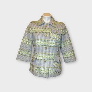 W By Worth Green & Yellow Tweed Blazer Lined Jacket